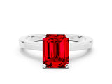 White gold Emerald Cut Ruby Solitaire Engagement Ring with Classic Band and Four-Prong Setting_24