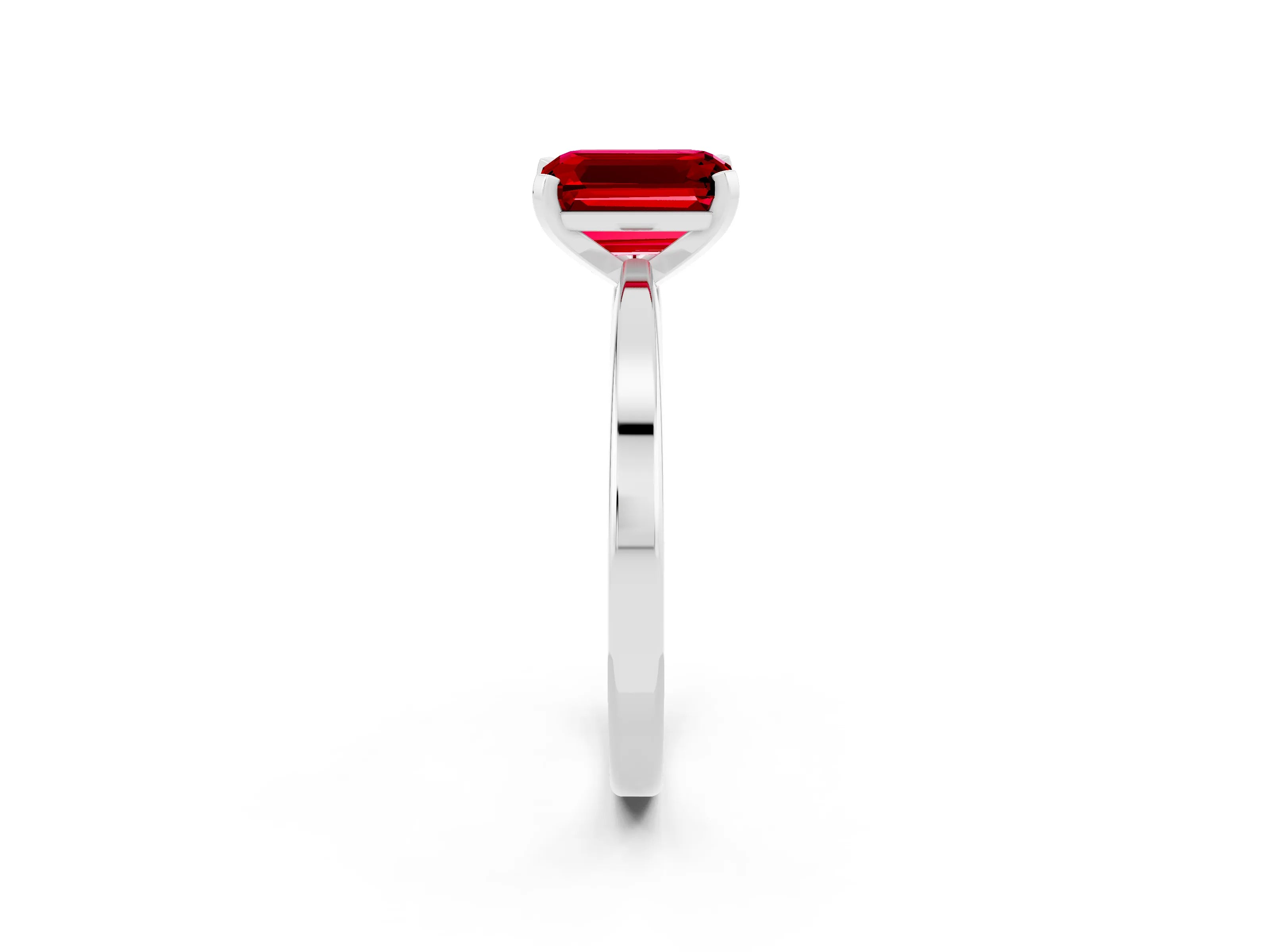 White gold Emerald Cut Ruby Solitaire Engagement Ring with Classic Band and Four-Prong Setting_26
