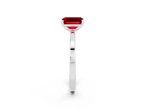 White gold Emerald Cut Ruby Solitaire Engagement Ring with Classic Band and Four-Prong Setting