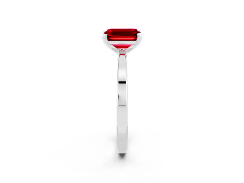 White gold Emerald Cut Ruby Solitaire Engagement Ring with Classic Band and Four-Prong Setting_26