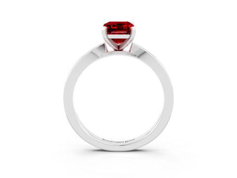 White gold Emerald Cut Ruby Solitaire Engagement Ring with Classic Band and Four-Prong Setting_27