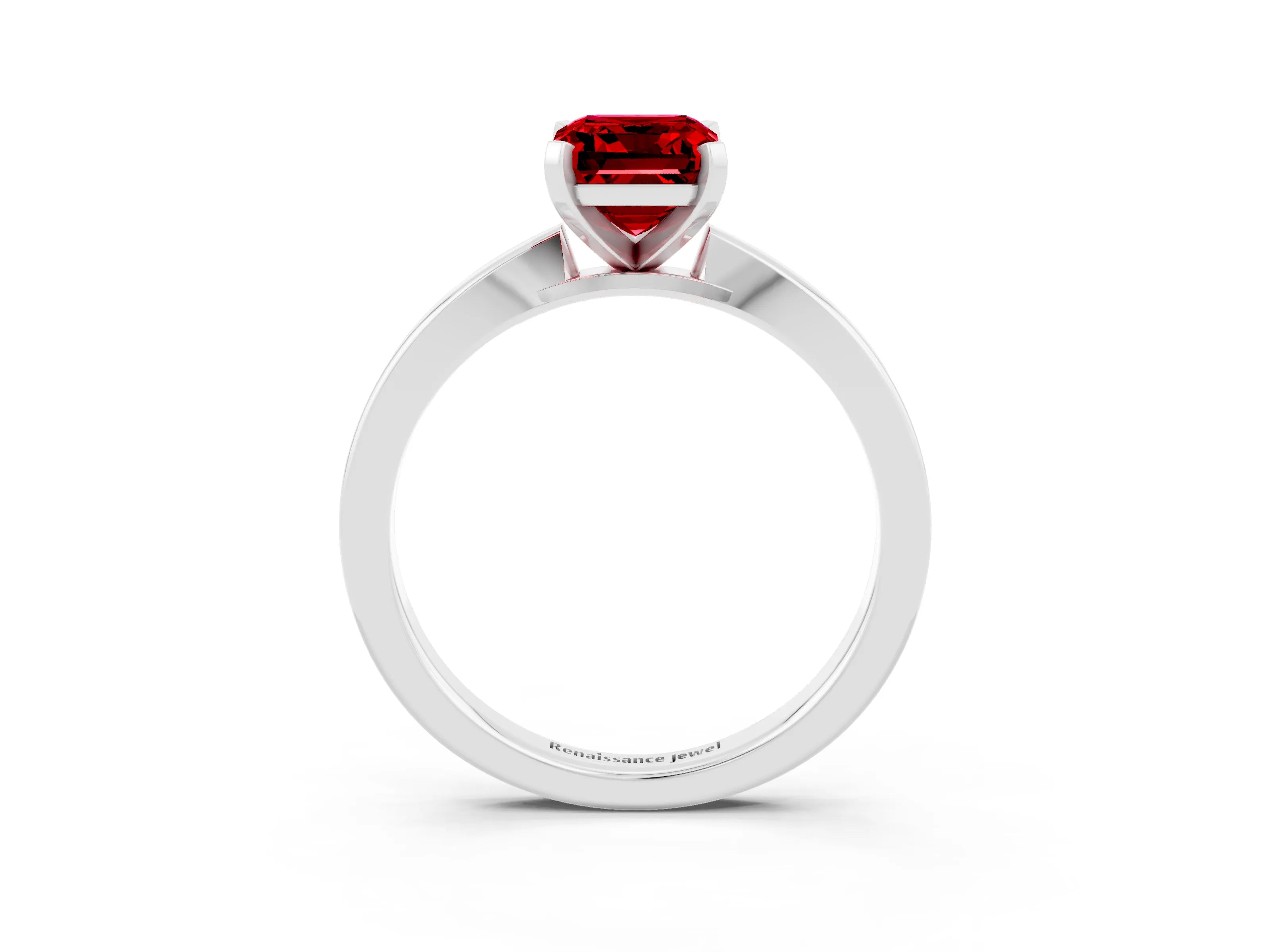 White gold Emerald Cut Ruby Solitaire Engagement Ring with Classic Band and Four-Prong Setting_27