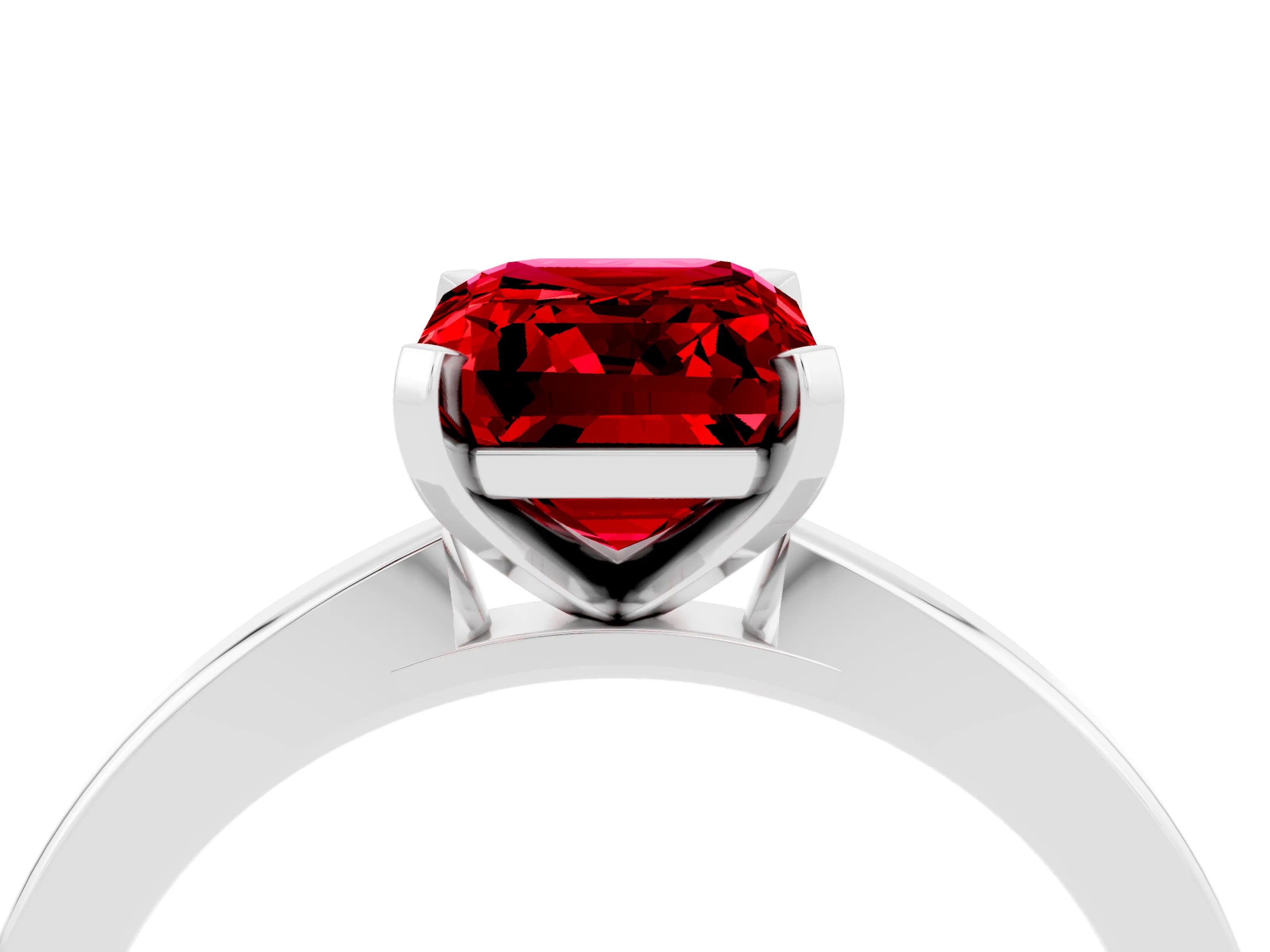 White gold Emerald Cut Ruby Solitaire Engagement Ring with Classic Band and Four-Prong Setting_28