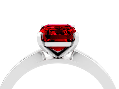 White gold Emerald Cut Ruby Solitaire Engagement Ring with Classic Band and Four-Prong Setting_28