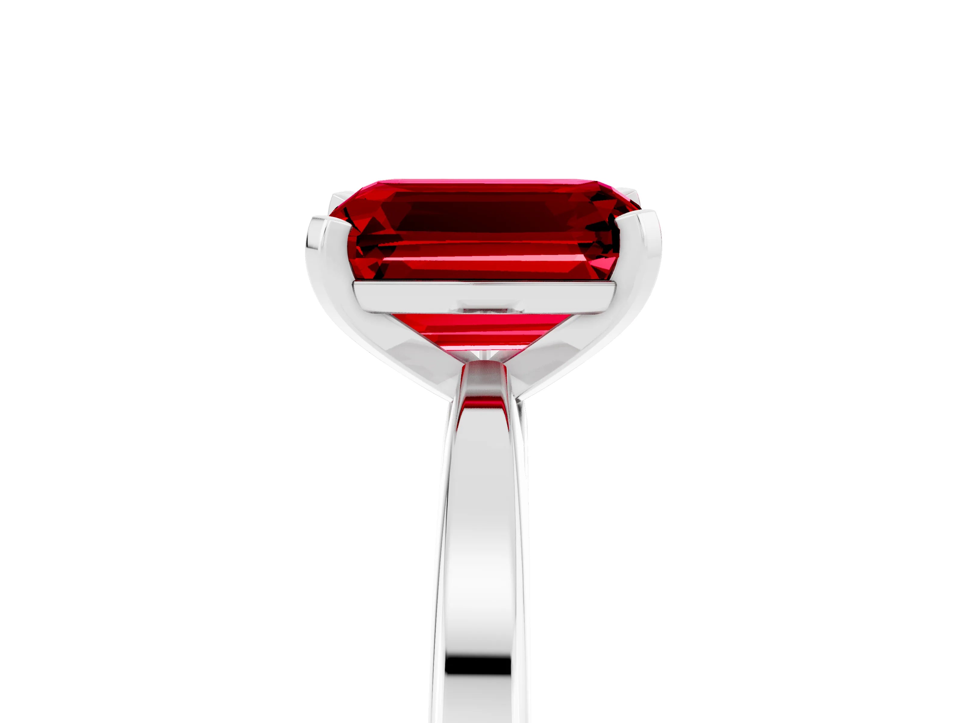 White gold Emerald Cut Ruby Solitaire Engagement Ring with Classic Band and Four-Prong Setting_29