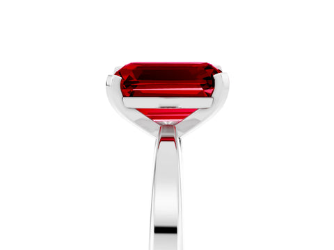 White gold Emerald Cut Ruby Solitaire Engagement Ring with Classic Band and Four-Prong Setting_29