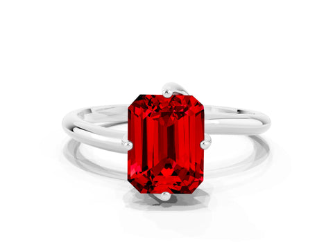 White gold Emerald Cut Ruby Solitaire Engagement Ring with Four-Prong Setting and Classic Band_12