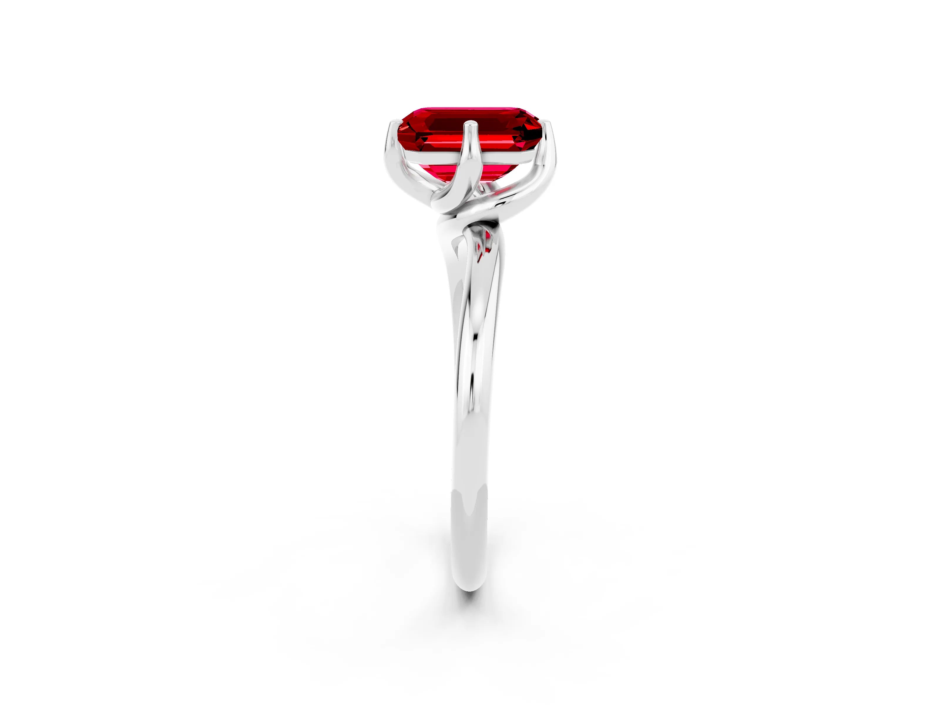 White gold Emerald Cut Ruby Solitaire Engagement Ring with Four-Prong Setting and Classic Band_14