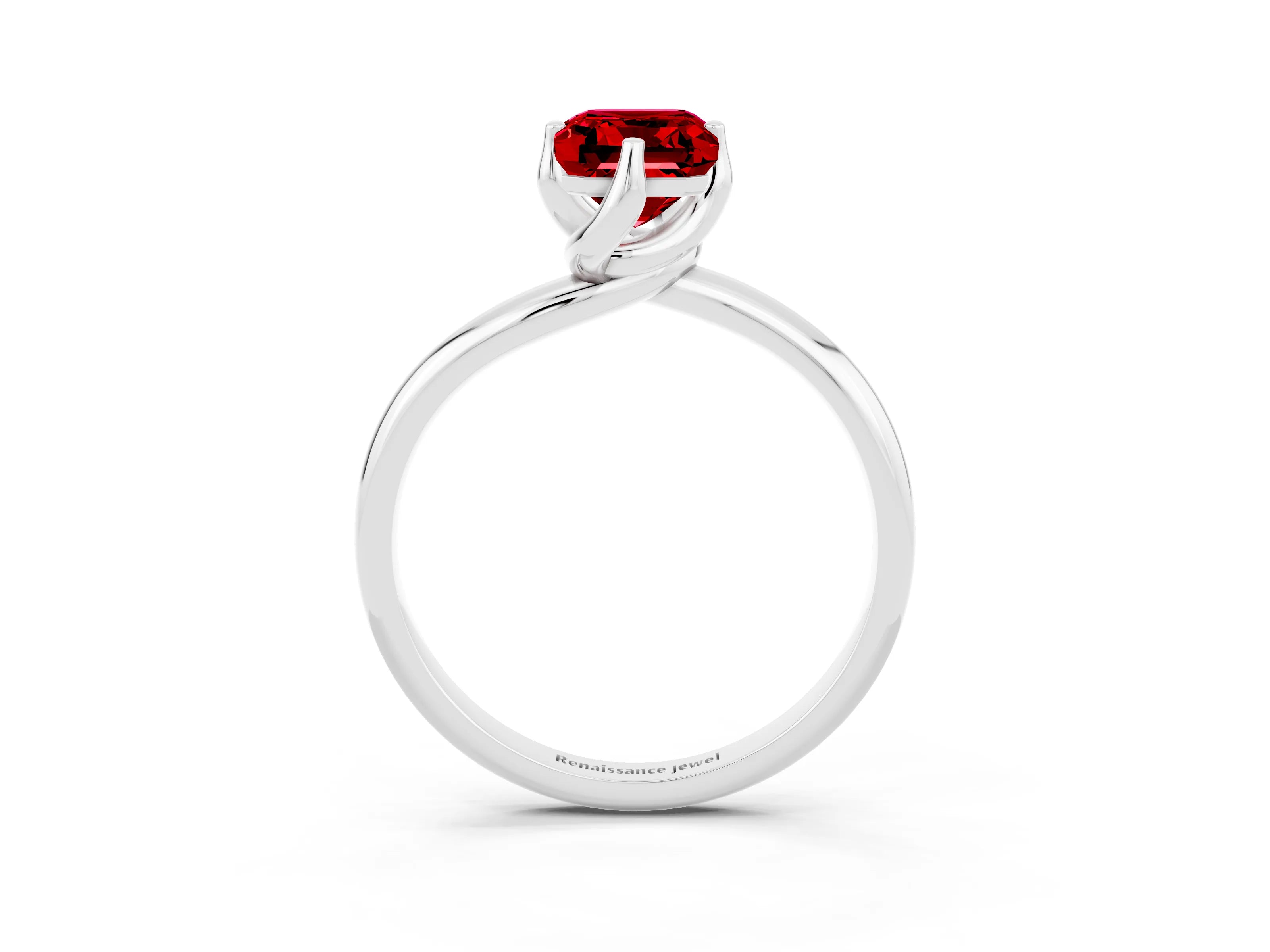 White gold Emerald Cut Ruby Solitaire Engagement Ring with Four-Prong Setting and Classic Band_15