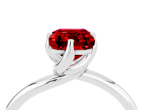 White gold Emerald Cut Ruby Solitaire Engagement Ring with Four-Prong Setting and Classic Band_16