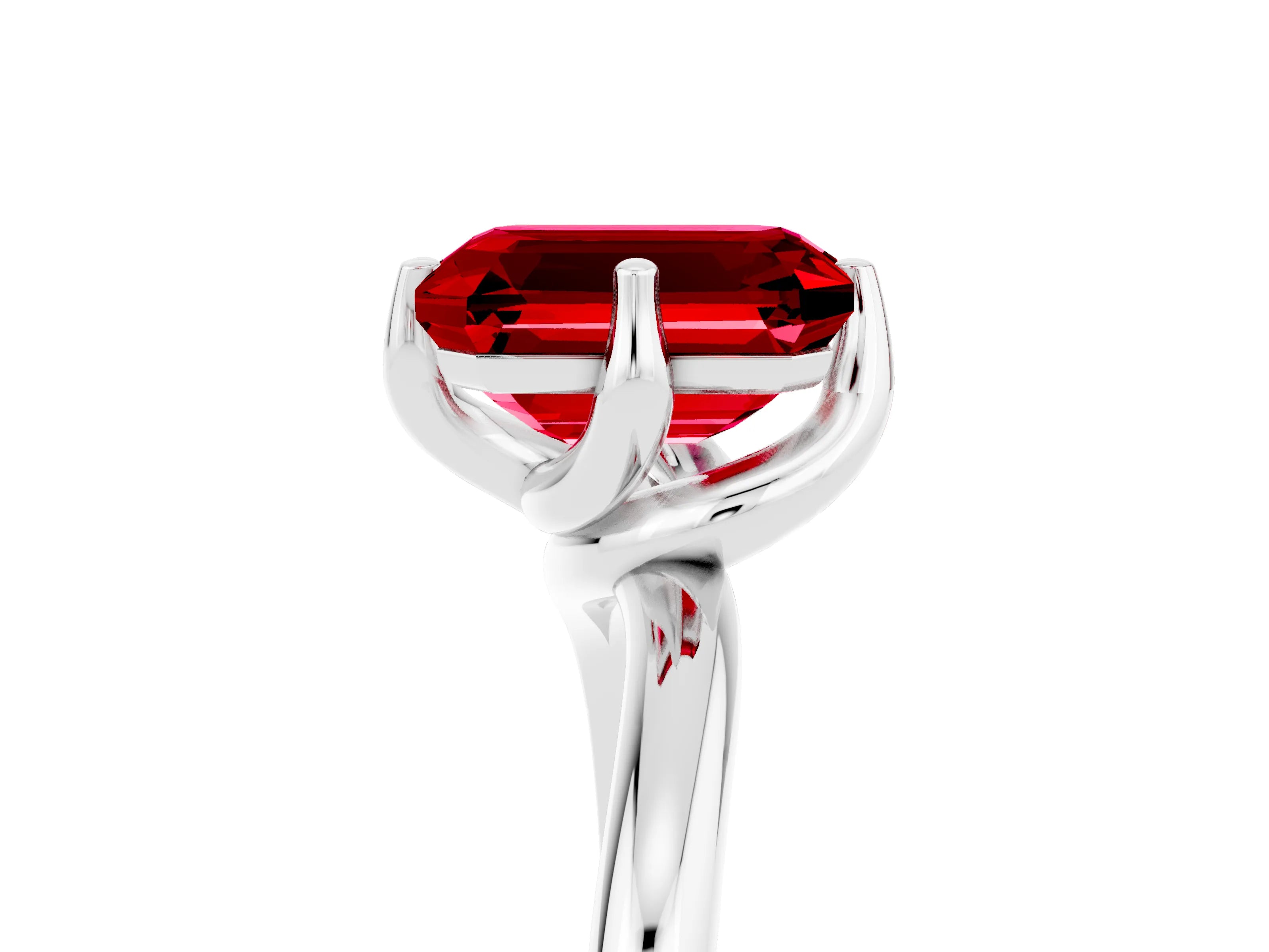 White gold Emerald Cut Ruby Solitaire Engagement Ring with Four-Prong Setting and Classic Band_17