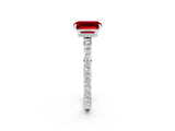 White gold Emerald Cut Ruby Solitaire Engagement Ring with Pavé Band and Four-Prong Setting_2