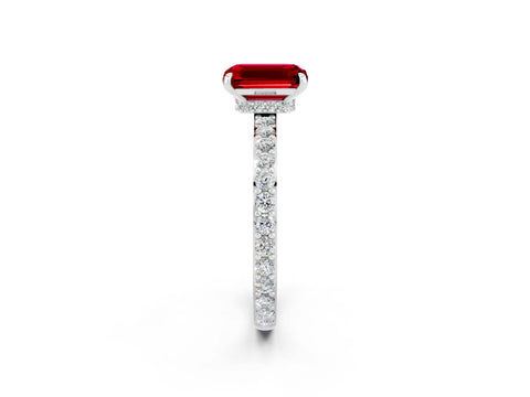 White gold Emerald Cut Ruby Solitaire Engagement Ring with Pavé Band and Four-Prong Setting_2
