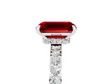 White gold Emerald Cut Ruby Solitaire Engagement Ring with Pavé Band and Four-Prong Setting_5