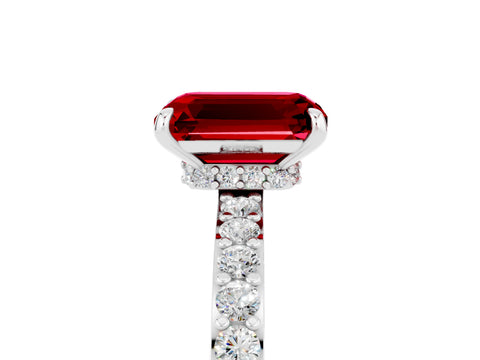 White gold Emerald Cut Ruby Solitaire Engagement Ring with Pavé Band and Four-Prong Setting_5