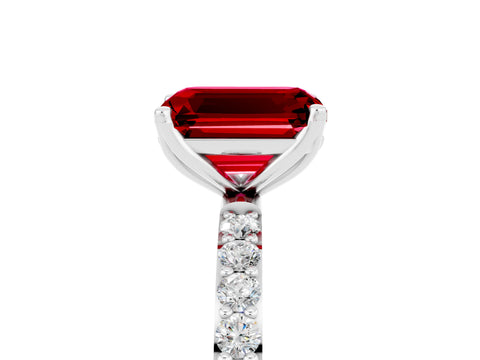 White gold Emerald Cut Ruby Solitaire Engagement Ring with Pavé Band and Prong Setting_5