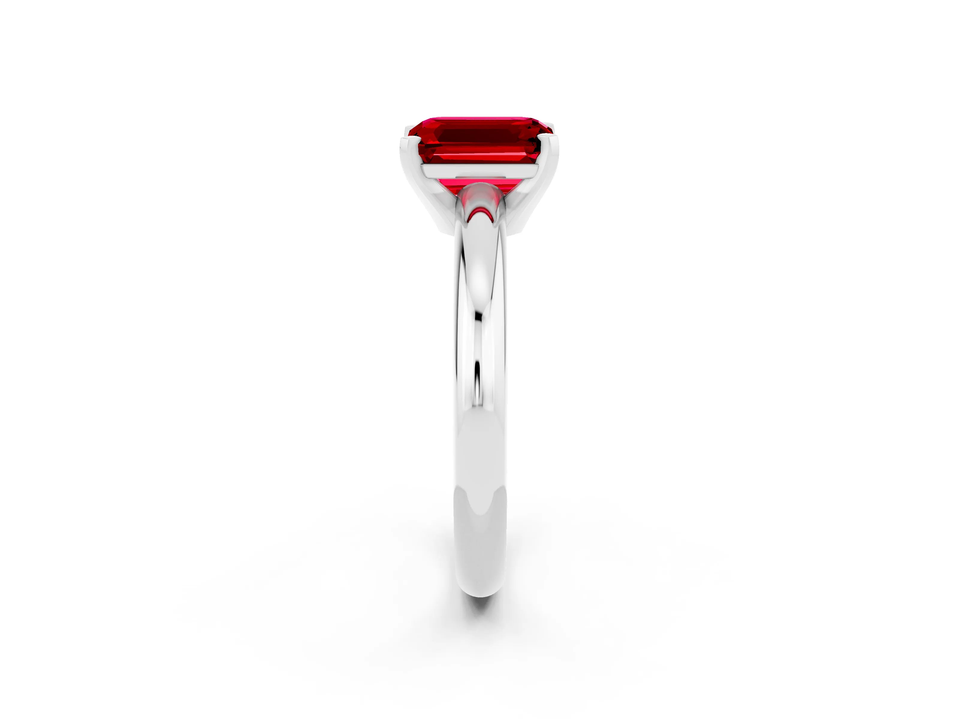 White gold Emerald Cut Ruby Solitaire Engagement Ring with Round Band and Four-Prong Setting_2