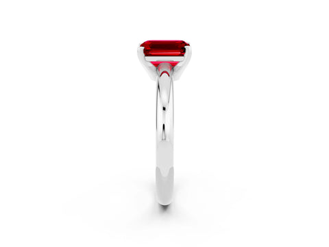 White gold Emerald Cut Ruby Solitaire Engagement Ring with Round Band and Four-Prong Setting_2