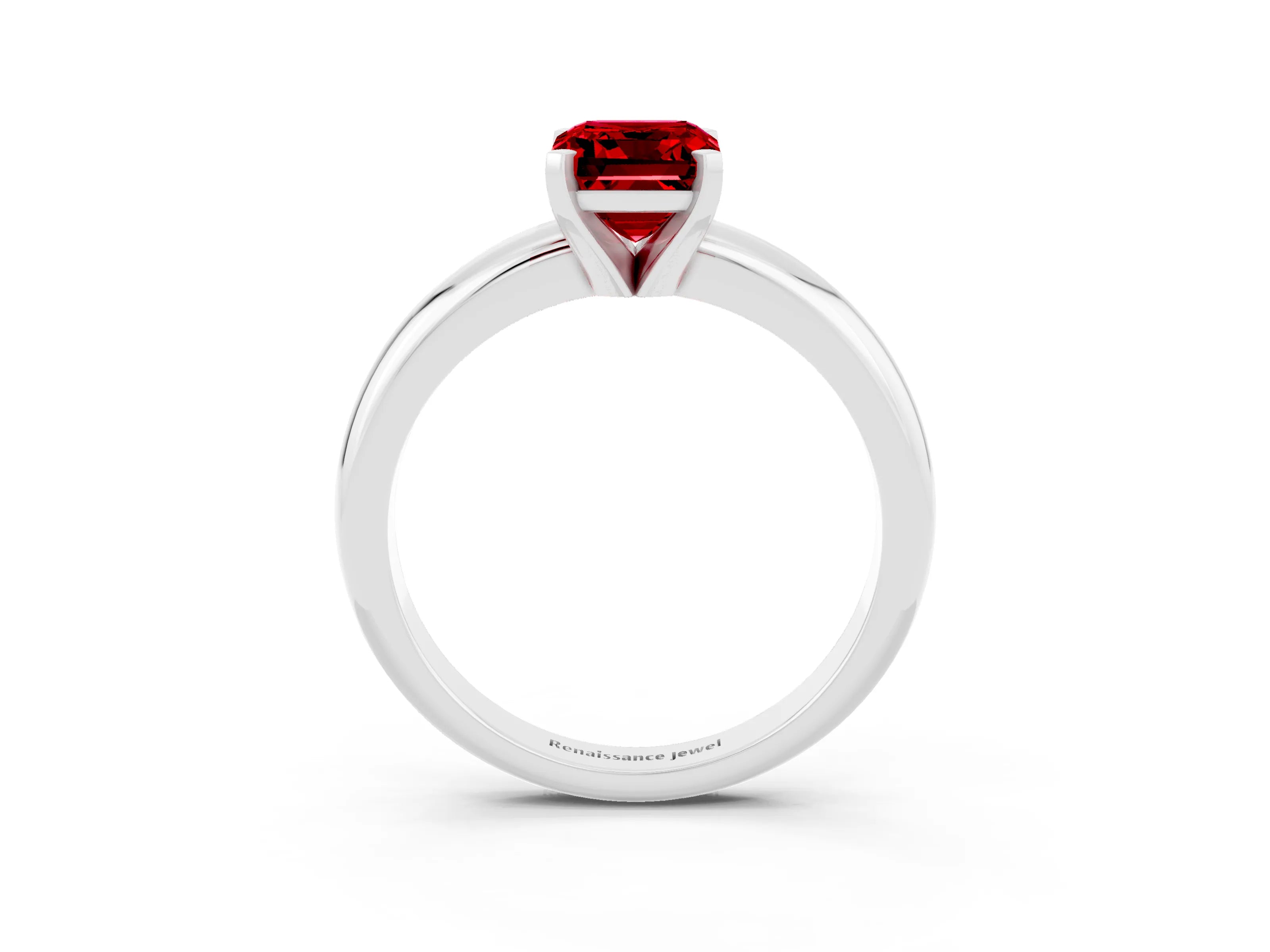 White gold Emerald Cut Ruby Solitaire Engagement Ring with Round Band and Four-Prong Setting_3