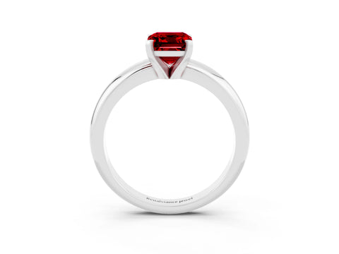White gold Emerald Cut Ruby Solitaire Engagement Ring with Round Band and Four-Prong Setting_3