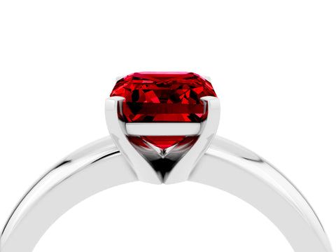 White gold Emerald Cut Ruby Solitaire Engagement Ring with Round Band and Four-Prong Setting_4