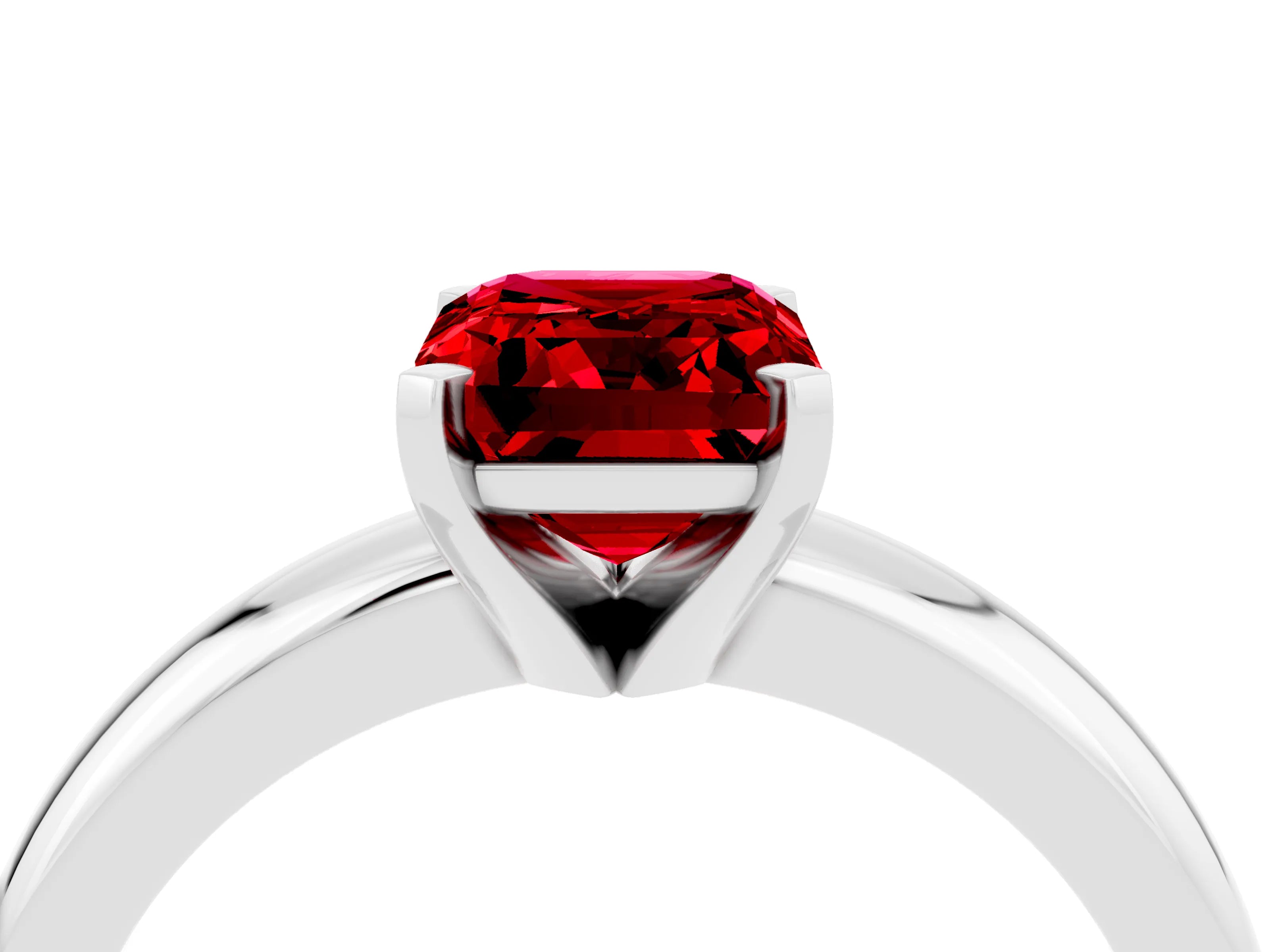 White gold Emerald Cut Ruby Solitaire Engagement Ring with Round Band and Four-Prong Setting_4