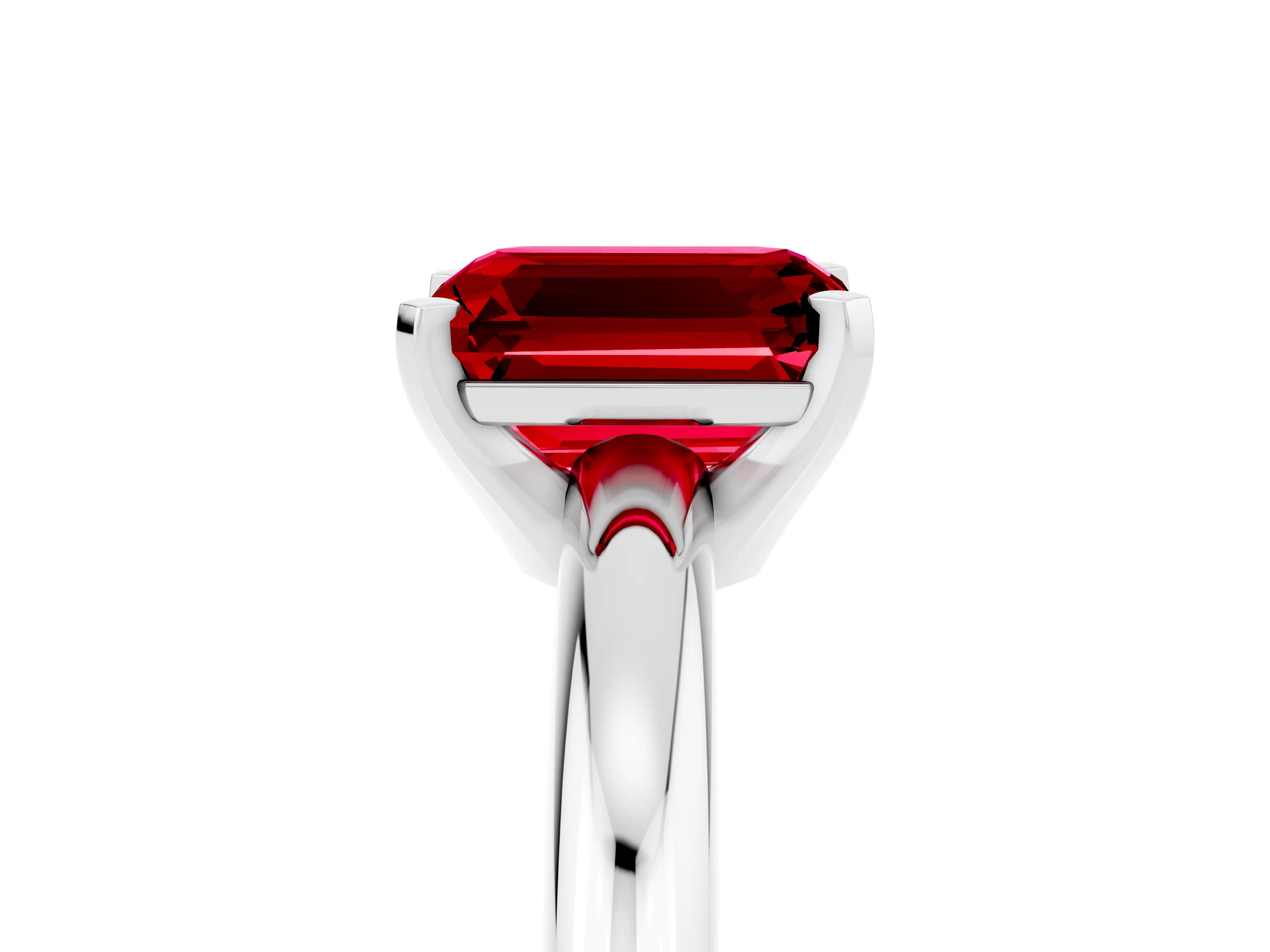 White gold Emerald Cut Ruby Solitaire Engagement Ring with Round Band and Four-Prong Setting_5