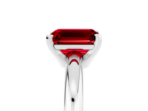 White gold Emerald Cut Ruby Solitaire Engagement Ring with Round Band and Four-Prong Setting_5
