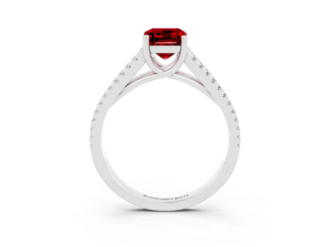 White gold Emerald Cut Ruby Solitaire Engagement Ring with Split Shank Pavé Band_3
