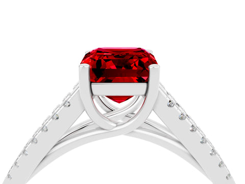 White gold Emerald Cut Ruby Solitaire Engagement Ring with Split Shank Pavé Band_4