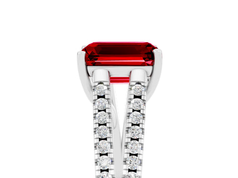 White gold Emerald Cut Ruby Solitaire Engagement Ring with Split Shank Pavé Band_5