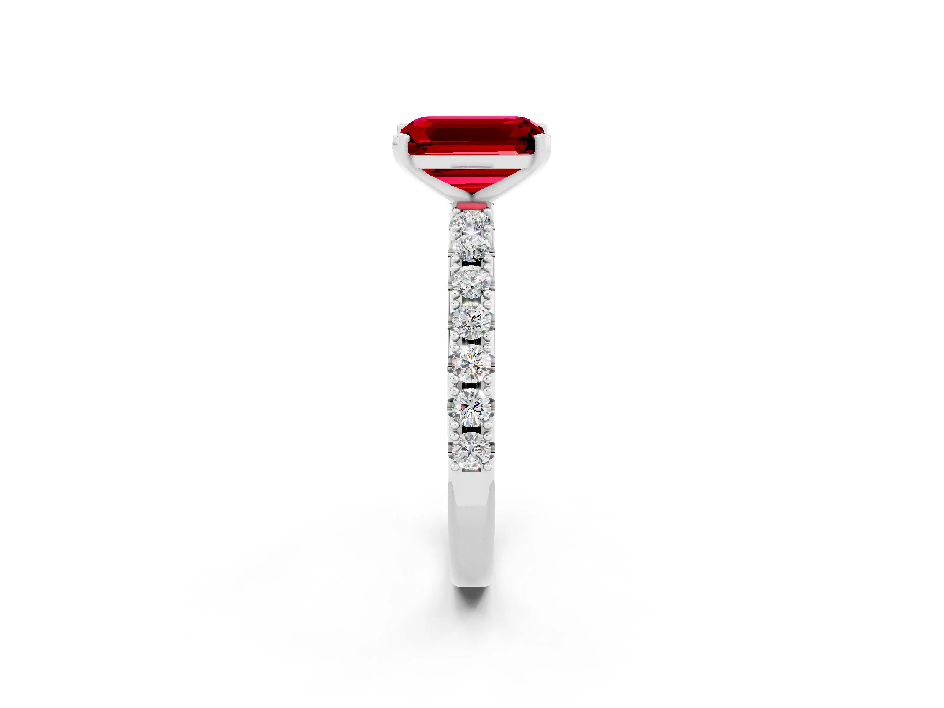 White gold Emerald Cut Ruby Solitaire Pavé Band with Four-Prong Setting_2