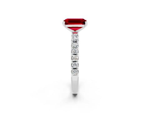 White gold Emerald Cut Ruby Solitaire Pavé Band with Four-Prong Setting_2
