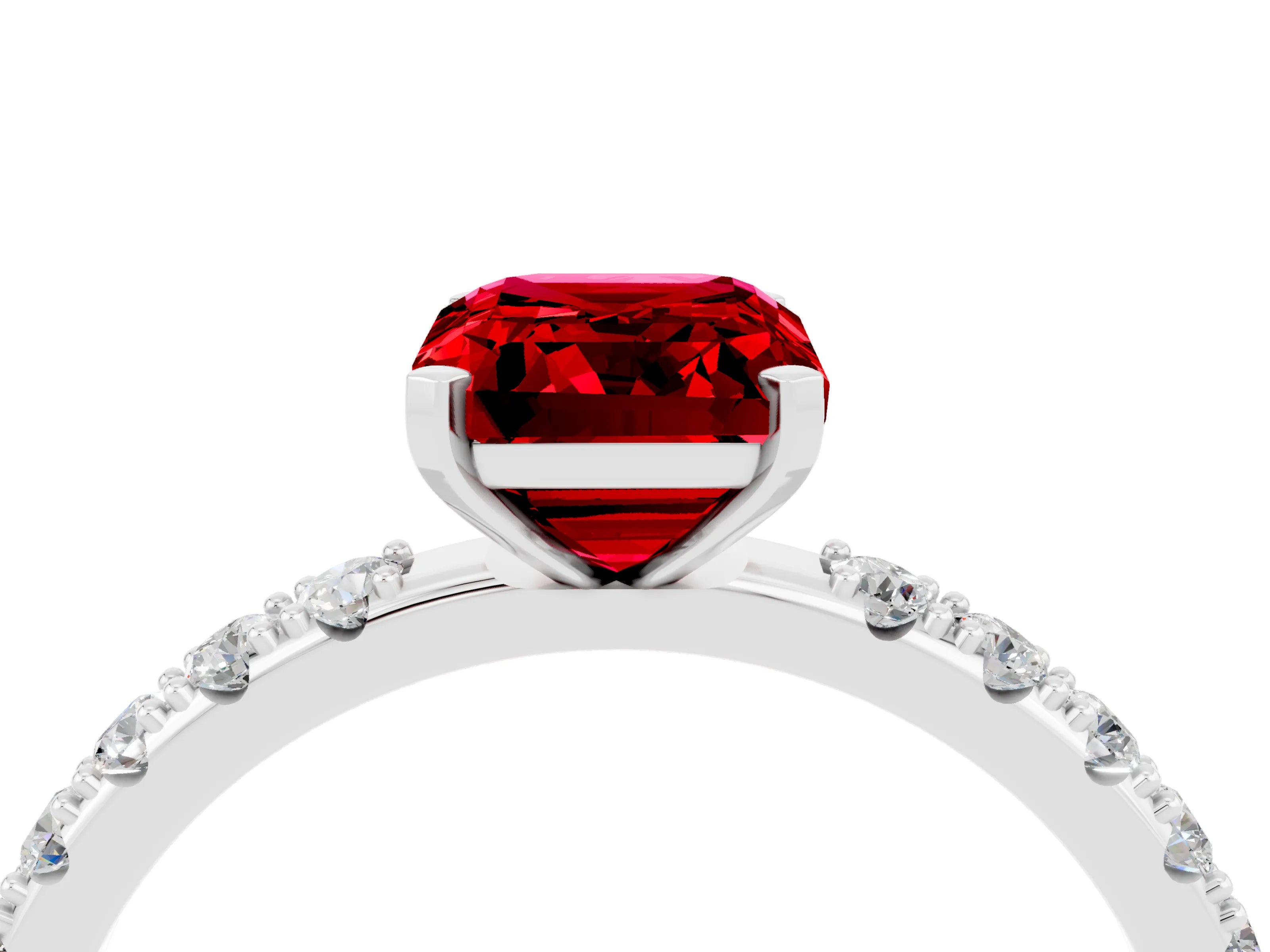 White gold Emerald Cut Ruby Solitaire Pavé Band with Four-Prong Setting_4