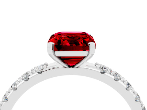 White gold Emerald Cut Ruby Solitaire Pavé Band with Four-Prong Setting_4