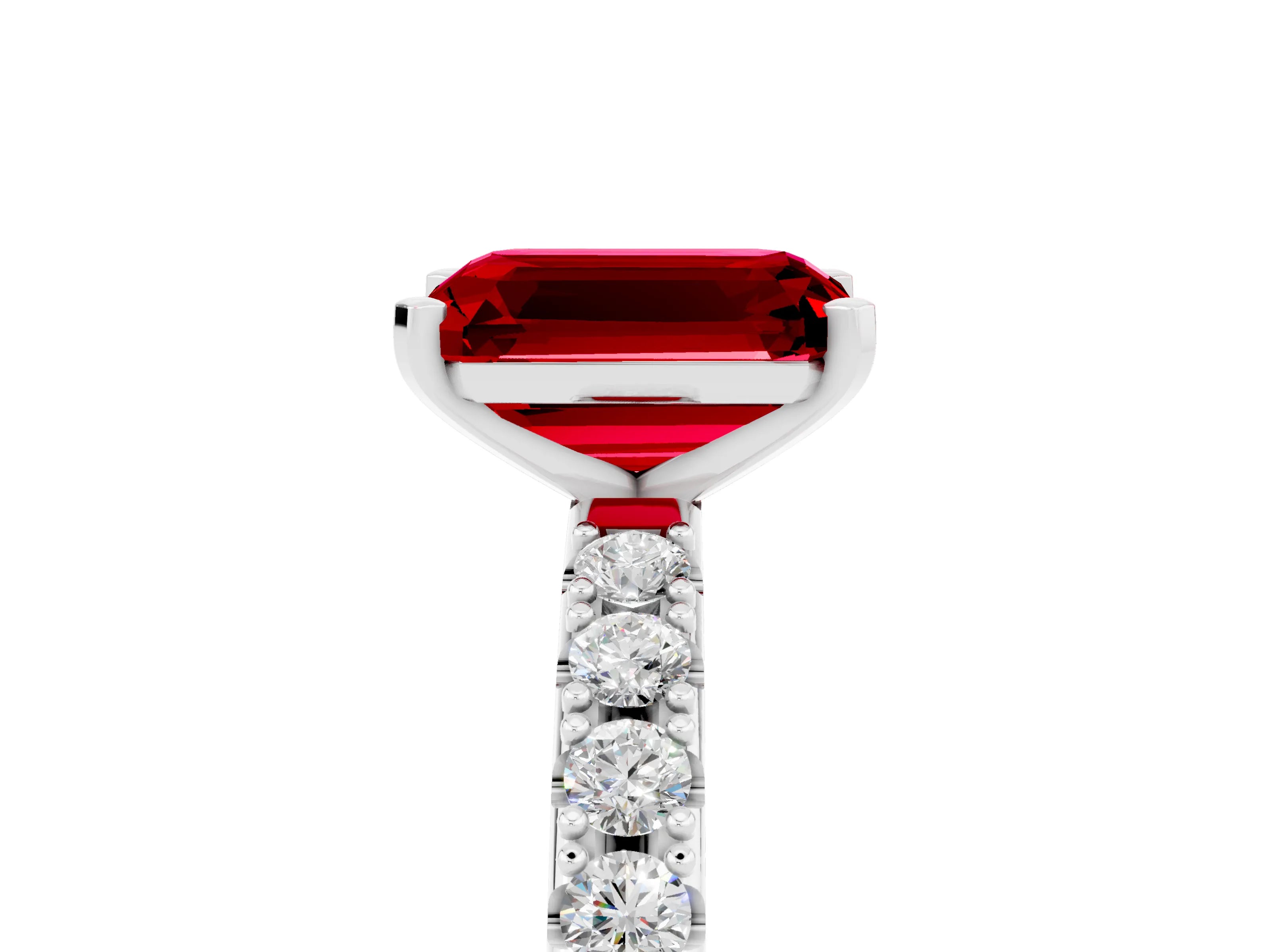 White gold Emerald Cut Ruby Solitaire Pavé Band with Four-Prong Setting_5