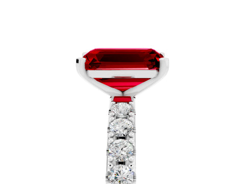 White gold Emerald Cut Ruby Solitaire Pavé Band with Four-Prong Setting_5