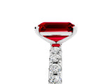 White gold Emerald Cut Ruby Solitaire Pavé Band with Four-Prong Setting_5