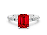 White gold Emerald Cut Ruby Solitaire Pavé Band with Four-Prong Setting