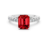 White gold Emerald Cut Ruby Solitaire Pavé Engagement Ring with Round Band and Prong Setting_12