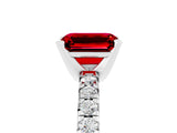 White gold Emerald Cut Ruby Solitaire Pavé Engagement Ring with Round Band and Prong Setting_17