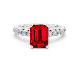 White gold Emerald Cut Ruby Solitaire Pavé Engagement Ring with Round Band and Prong Setting_66