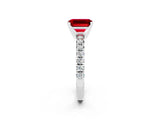 White gold Emerald Cut Ruby Solitaire Pavé Engagement Ring with Round Band and Prong Setting_68