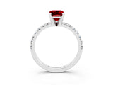 White gold Emerald Cut Ruby Solitaire Pavé Engagement Ring with Round Band and Prong Setting_69