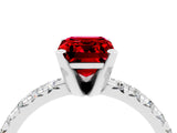 White gold Emerald Cut Ruby Solitaire Pavé Engagement Ring with Round Band and Prong Setting_70