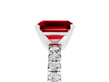 White gold Emerald Cut Ruby Solitaire Pavé Engagement Ring with Round Band and Prong Setting_71