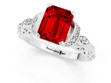 White gold Emerald Cut Ruby Solitaire Ring with Filigree Band and Four-Prong Setting_49