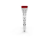 White gold Emerald Cut Ruby Solitaire Ring with Filigree Band and Four-Prong Setting_50