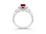 White gold Emerald Cut Ruby Solitaire Ring with Filigree Band and Four-Prong Setting_51