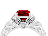 White gold Emerald Cut Ruby Solitaire Ring with Filigree Band and Four-Prong Setting_52